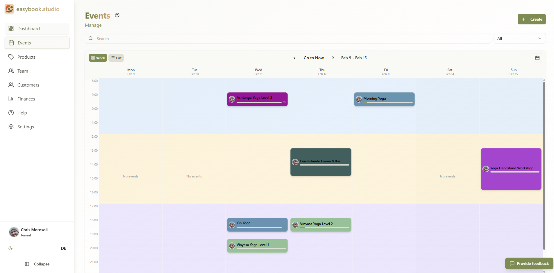 easybook.studio — Week calendar view